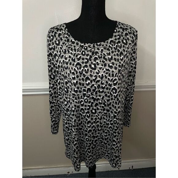 Kim Rogers Leopard Print 3/4 Sleeve Blouse Size Large - Picture 1 of 8